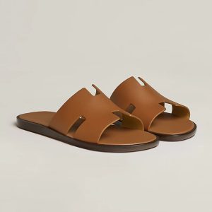 Alternative view of Hermes Izmir Slides Men Calfskin In Brown