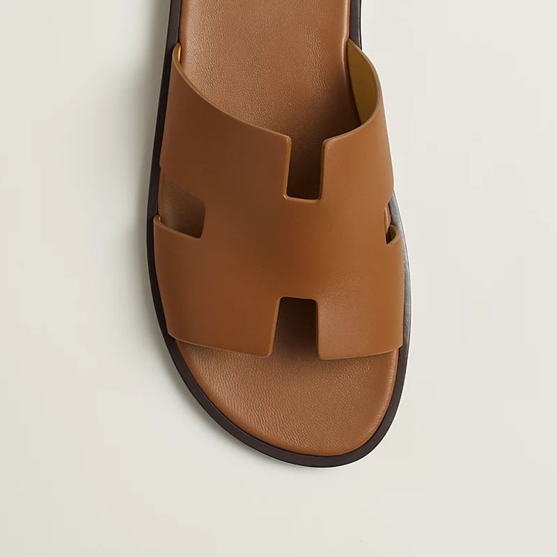 Hermes Izmir Slides Men Calfskin In Brown - Image 4