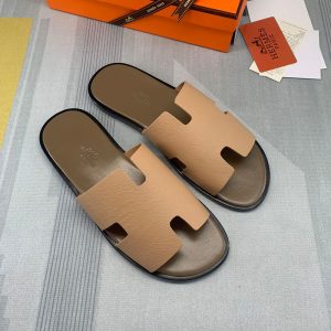 Alternative view of Hermes Izmir Slides Men Calfskin In Khaki Coffee