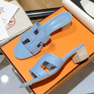 Alternative view of Hermes Oasis Slides Women Hollow Leather In Blue Blue