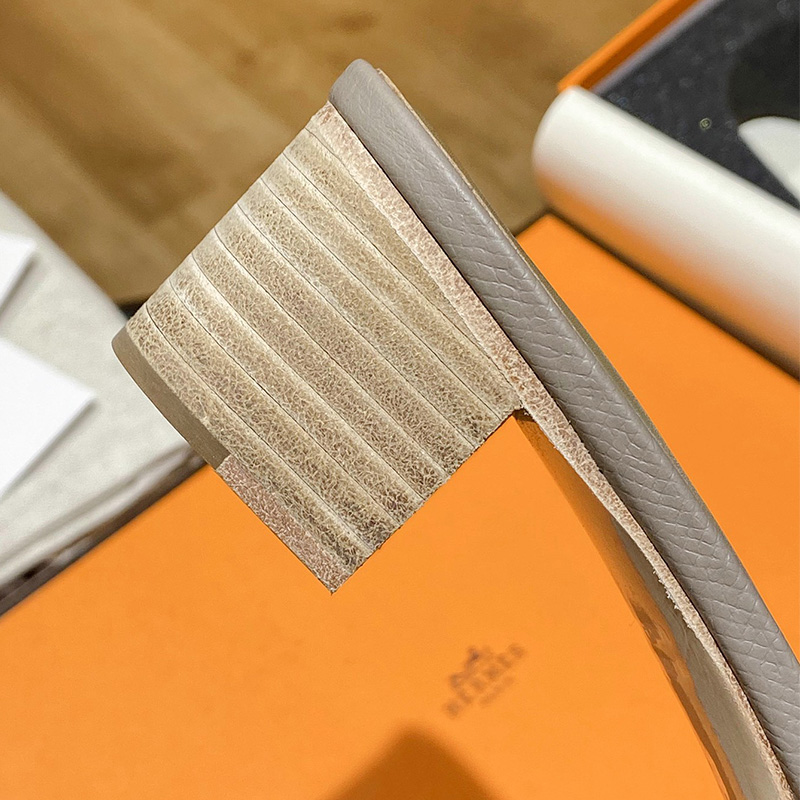 Hermes Oasis Slides Women Hollow Leather In Grey - Image 4