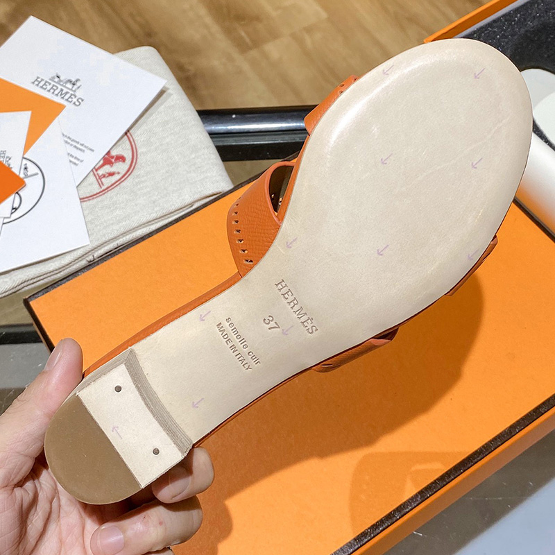 Hermes Oasis Slides Women Hollow Leather In Orange - Image 4