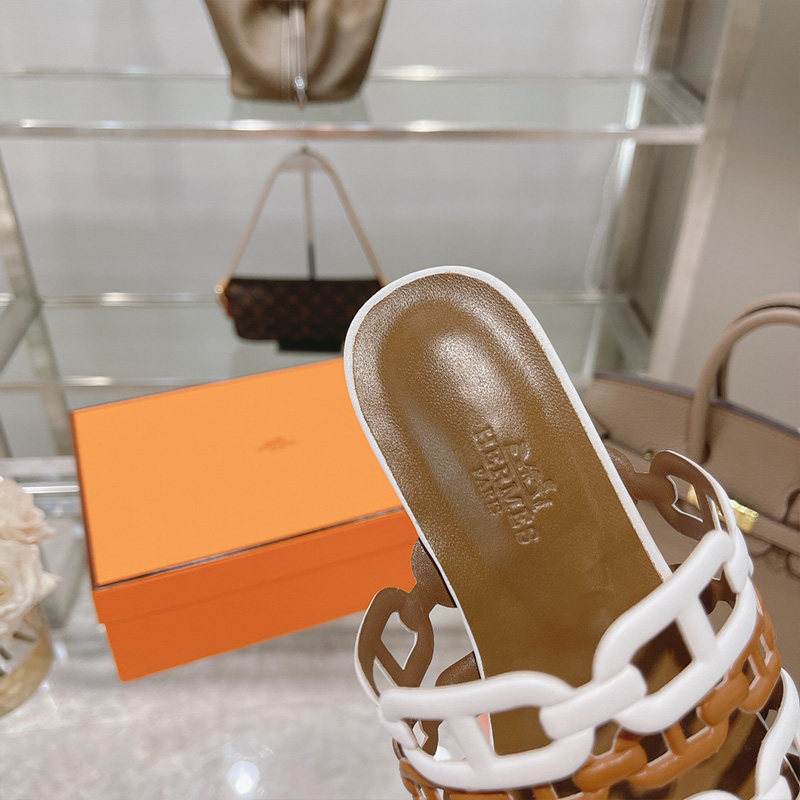 Hermes Thalassa Slides Women Nappa Leather In White Brown - Image 4