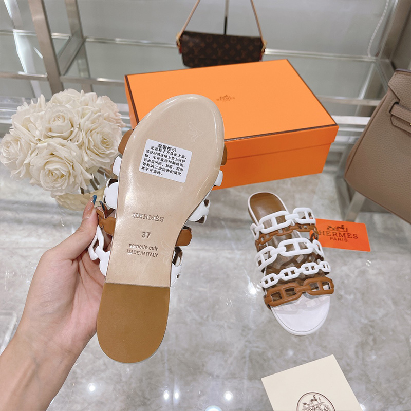 Hermes Thalassa Slides Women Nappa Leather In White Brown - Image 5